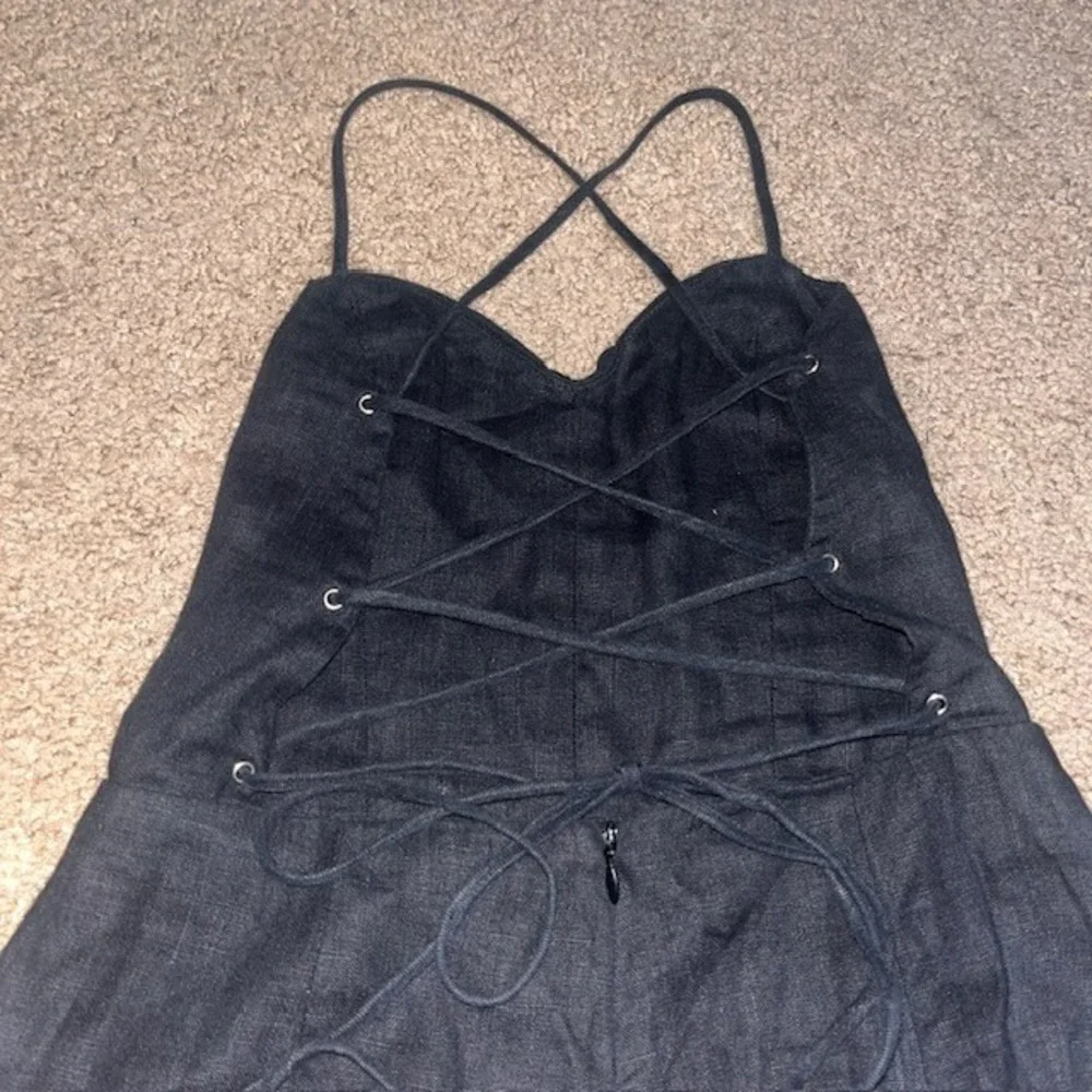 Reformation Oregano Jumpsuit Lace‎ Up Back Linen Black 2